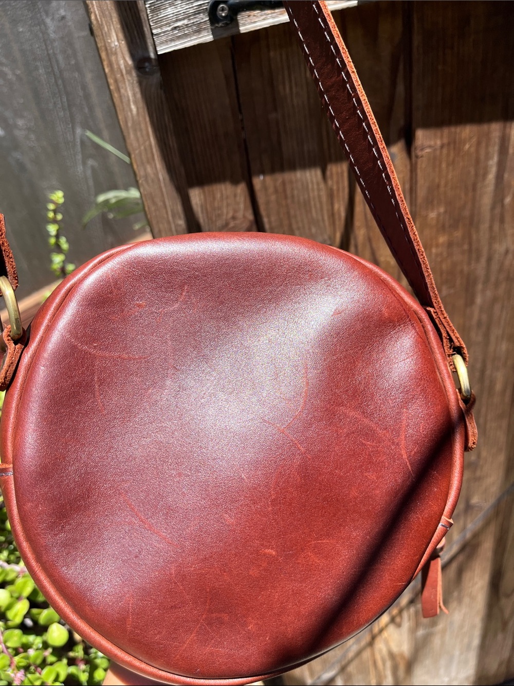 Portland Leather Burgundy Round Leather Messenger Bag - Picture 2 of 10
